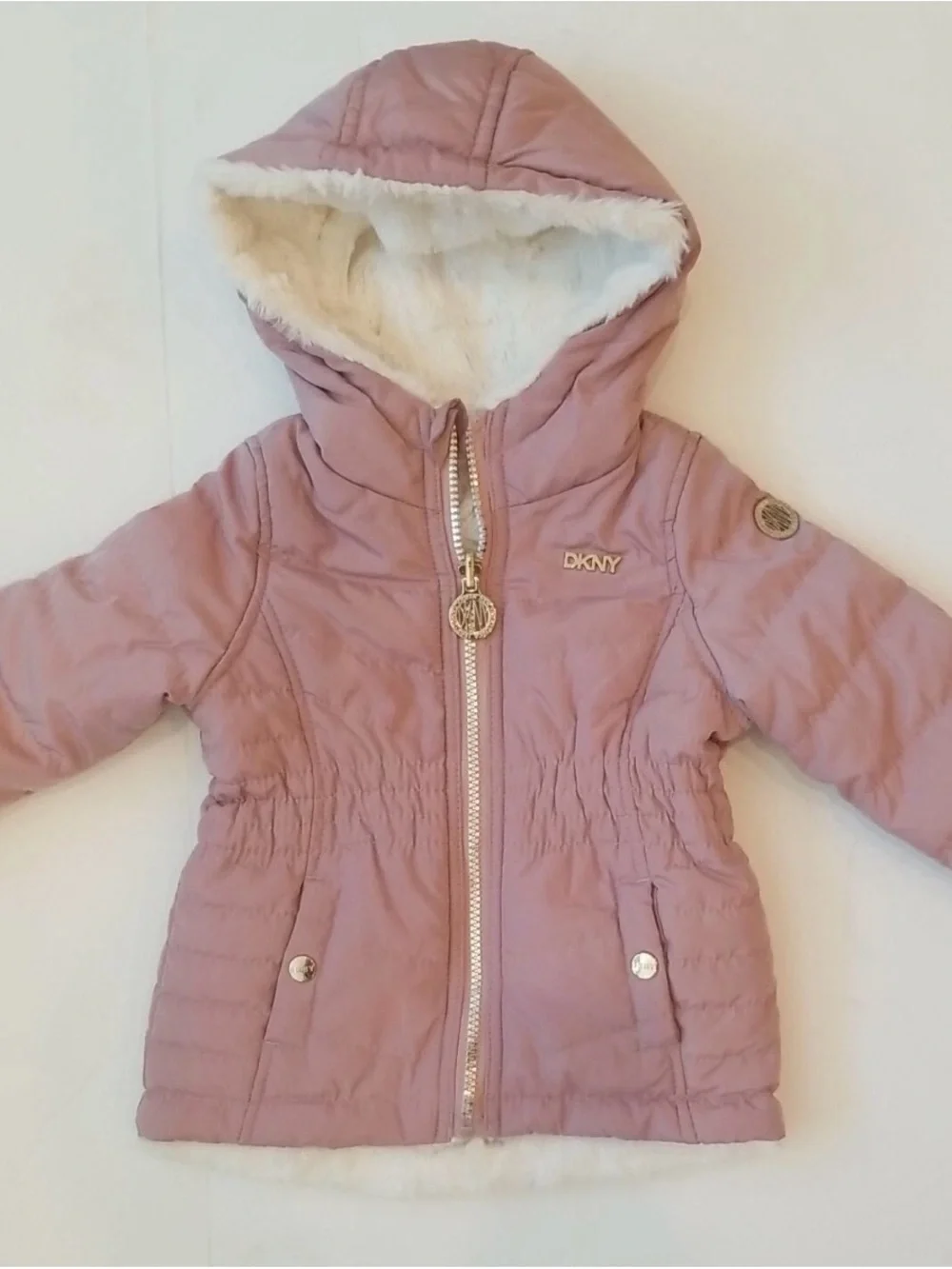 DKNY Girls' Dusty Pink Hooded Puffer Jacket
